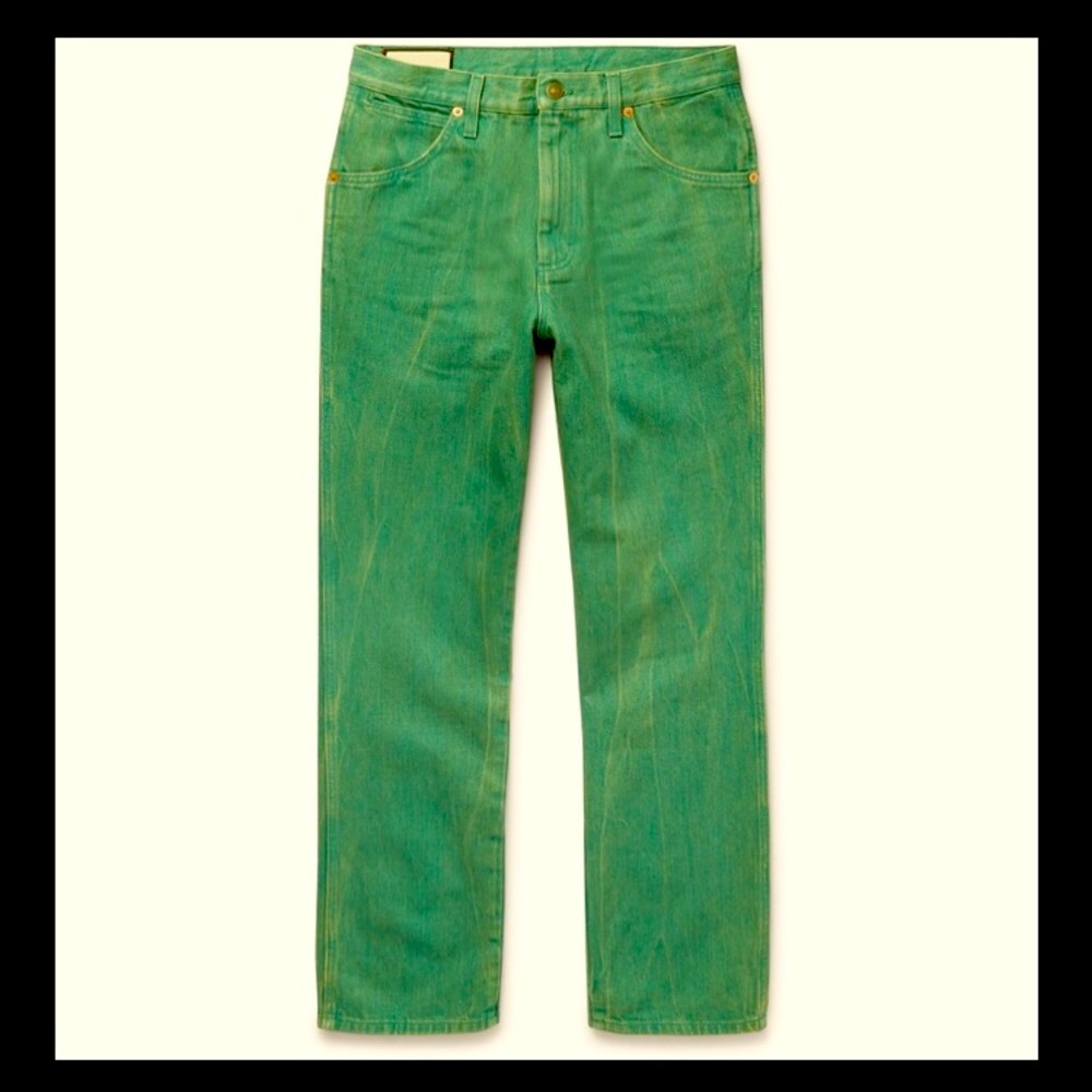 New Gucci Washed Denim Subtle Green Jeans